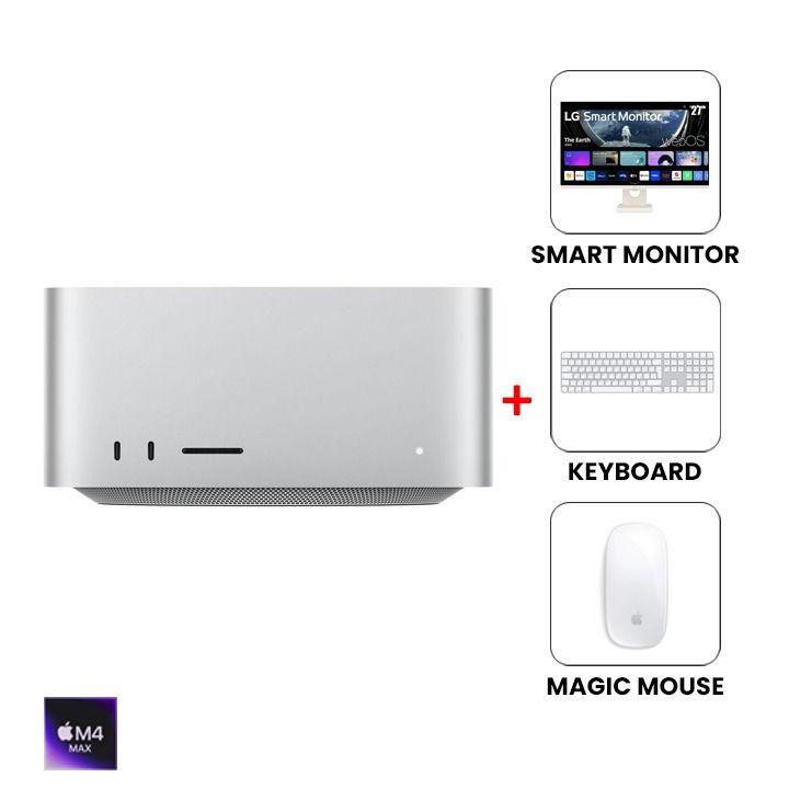 Apple Mac Studio Desktop with M4 Max Chip 14-Core CPU, 32-Core GPU, 36GB RAM, 512GB SSD – Silver | MU963AB/A + LG 27" IPS Monitor (27U511SA-W) + Apple Magic Keyboard + Apple Magic Mouse