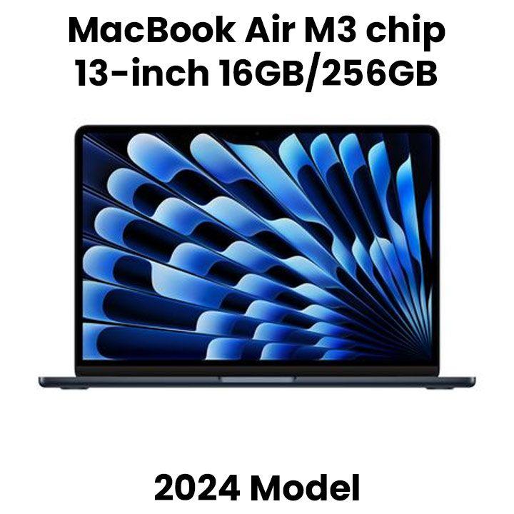 Apple 13-inch MacBook Air: Apple M3 chip with 8-core CPU and 8-core GPU, 16GB, 256GB SSD - Midnight |MC8K4ZS/A