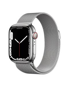 Apple Watch Series 7 GPS + Cellular, 41mm Silver Stainless Steel Case with Silver Milanese Loop(MKHX3AE/A)