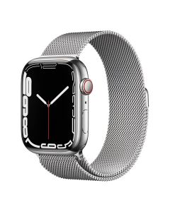 Apple Watch Series 7 GPS + Cellular, 45mm Silver Stainless Steel Case with Silver Milanese Loop(MKJW3AE/A)