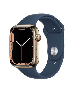 Apple Watch Series 7 GPS + Cellular, 45mm Gold Stainless Steel with Abyss Blue Sport Band - Regular(MN9M3AE/A)